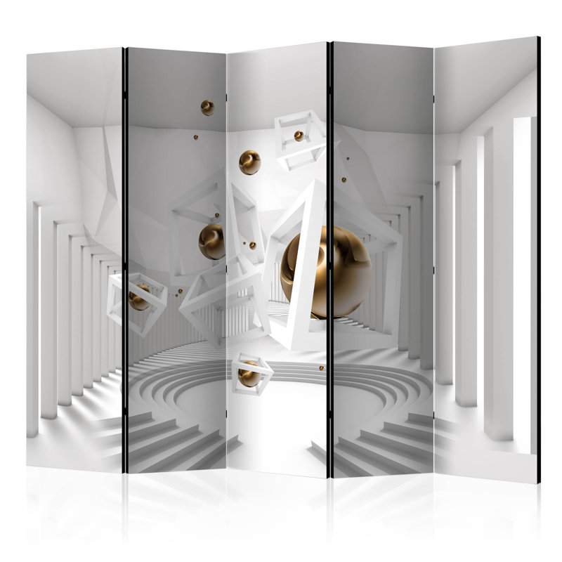 Aldous 225 cm W x 172 cm H 5 - Panel Solid Wood Folding Room Divider