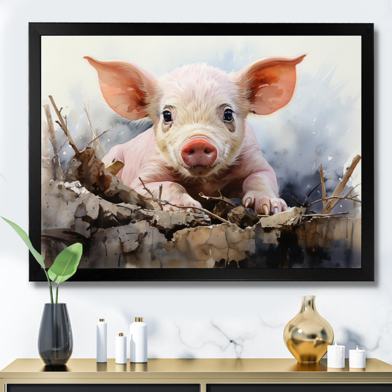 " Pig Joyful Oinker ", Black Single Picture Framed, 34" H x 44" W x 1.5" D