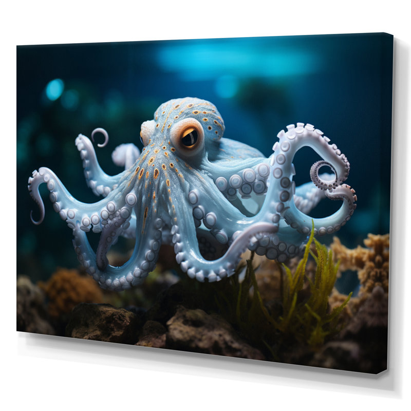 Blue Octopus Serene submersion - impression, Toile tendue, H 16 po x l 32 po x P 1 po