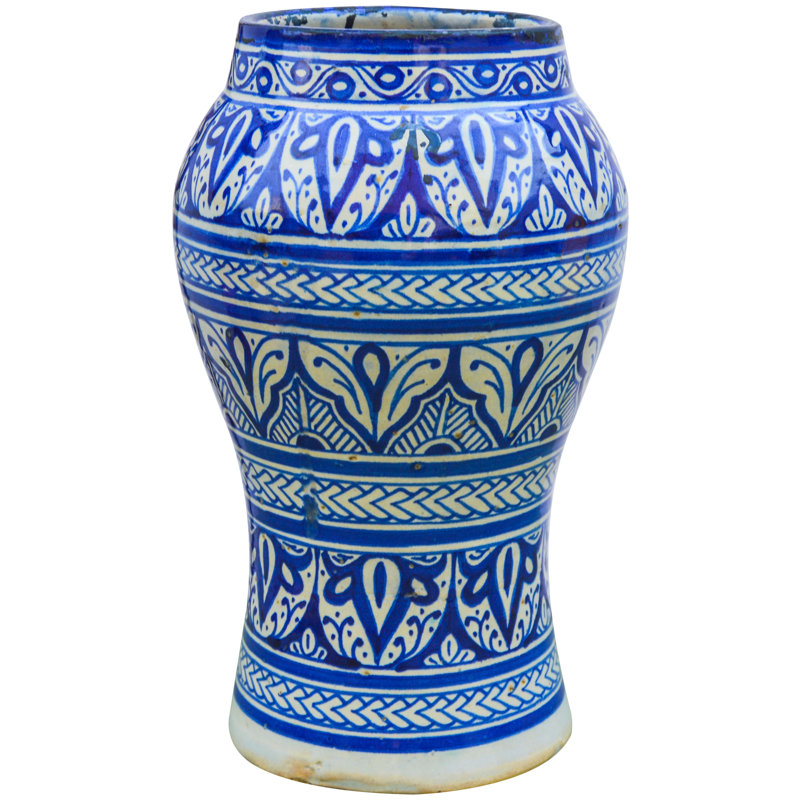 Vase de table en céramique d’intérieur/d’extérieur bleu/blanc 12 po