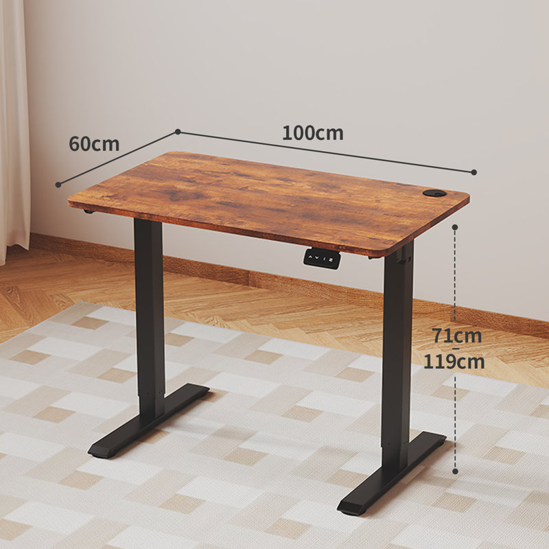Hieronymus Electric Adjustable T-Shape Standing Desk Home Desk With Backpack Hook And Memory Smart Pannel, Brown