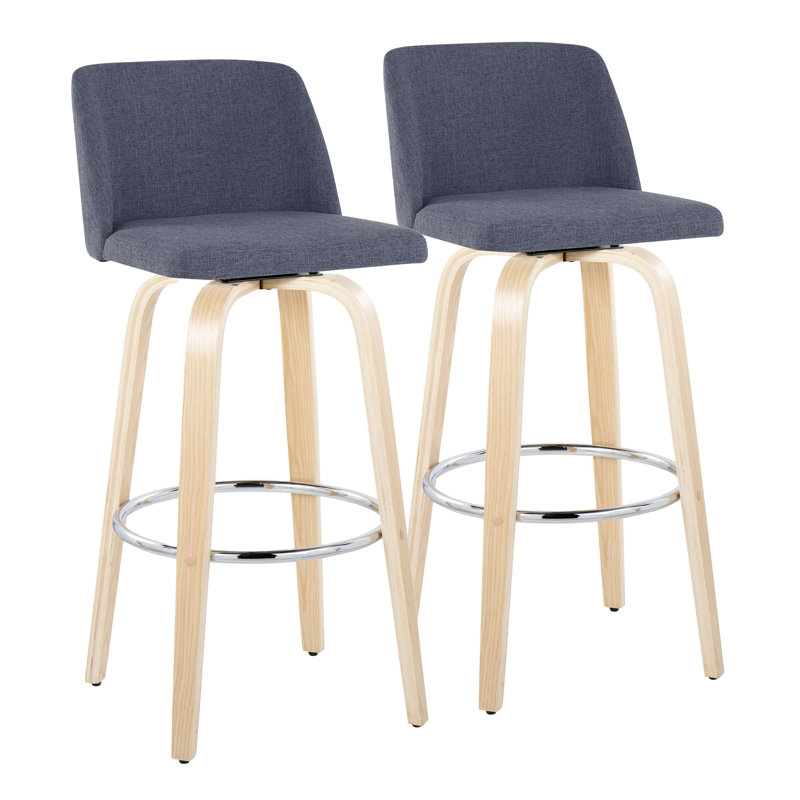Toriano Swivel Upholstered Counter Stool, Natural/Chrome, Blue