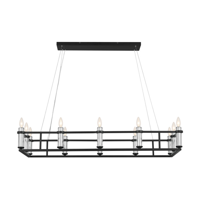 6 - Light Steel Dimmable Kitchen Island Square / Rectangle Chandelier, Black