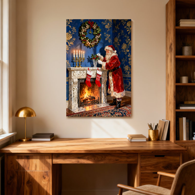 Père Noël de Noël au coin du feu avec des bas, H 18 po x l 12 po