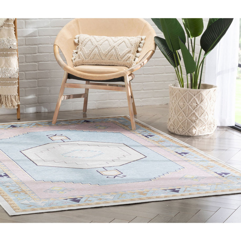 Tapis rose clair Cheriton, Pink Light Blue, Rectangle 3 pi 3 po x 5 pi