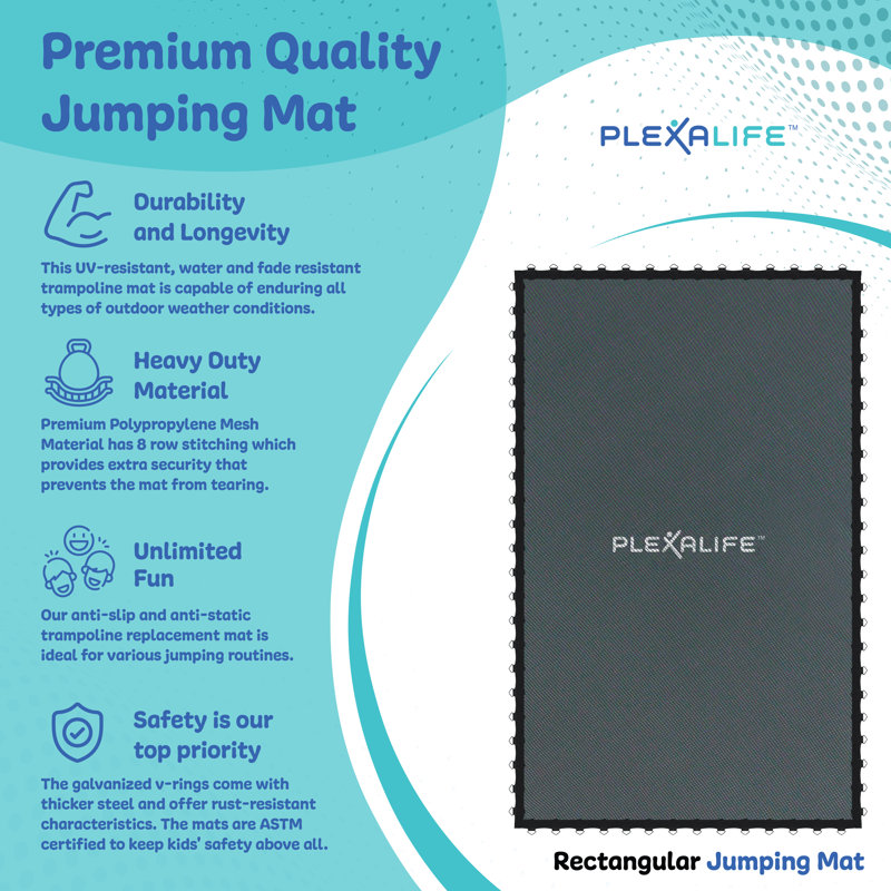 Plexalife Replacement Jumping Mat, fits for 10x17 FT. Rectangular Trampoline Frames with 108 V-Rings, Using 7" springs - MAT ONLY