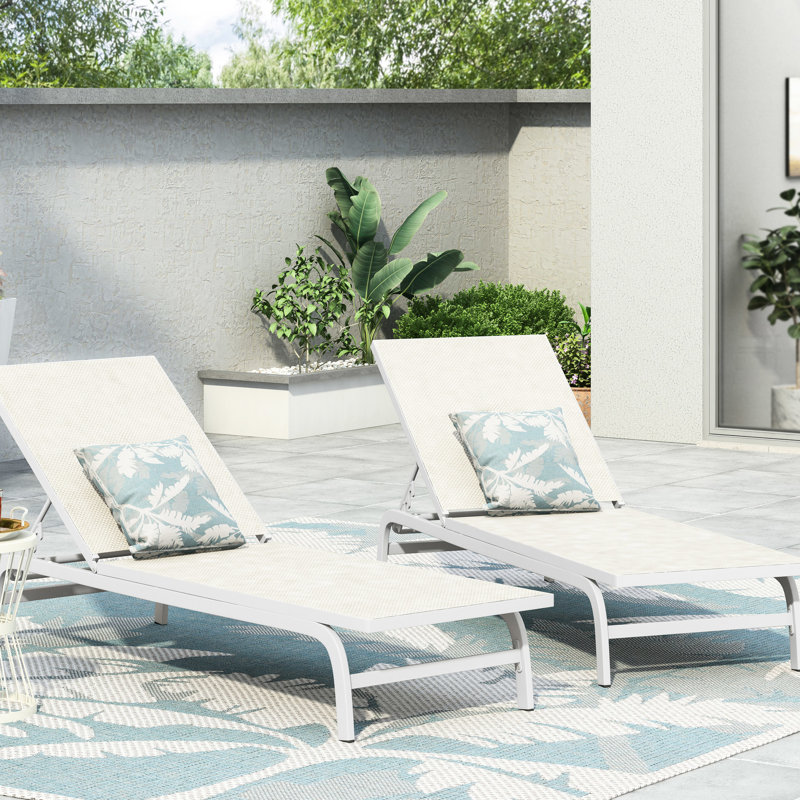 Outdoor Chaise Lounge Pair In White Color - Mesh, Aluminum Frame, Hand-Crafted, Assembly Needed Two Mesh Fabric, Handmade Details, Required