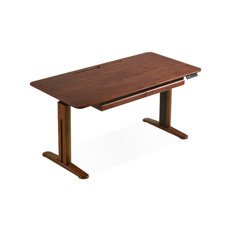Bureau rectangulaire en bois massif brun noisette, Brun noyer