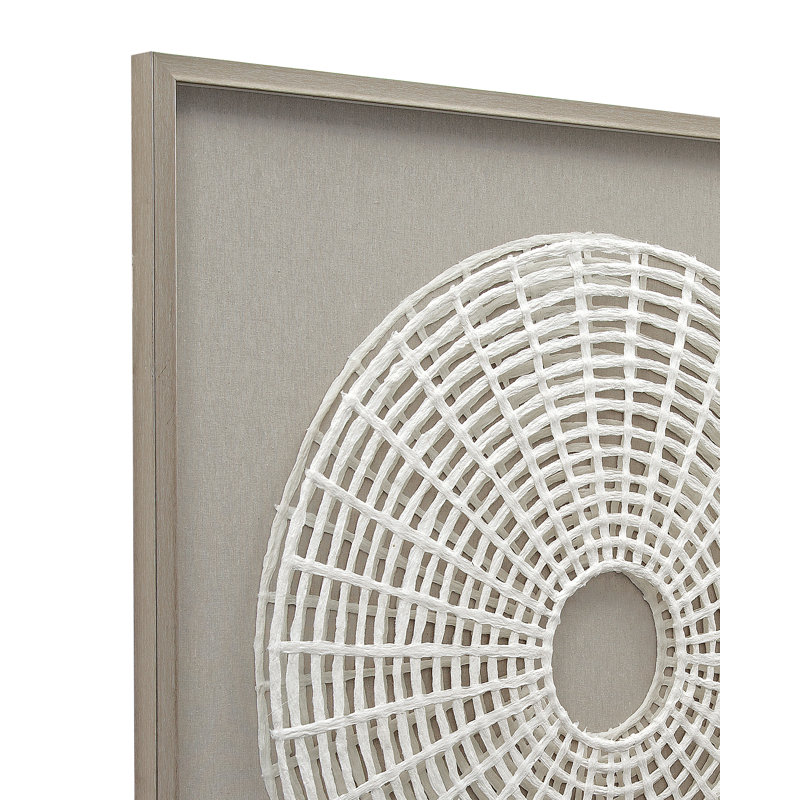 Art mural Palindrome avec papier de riz tissé en spirale dans un cadre en bois clair