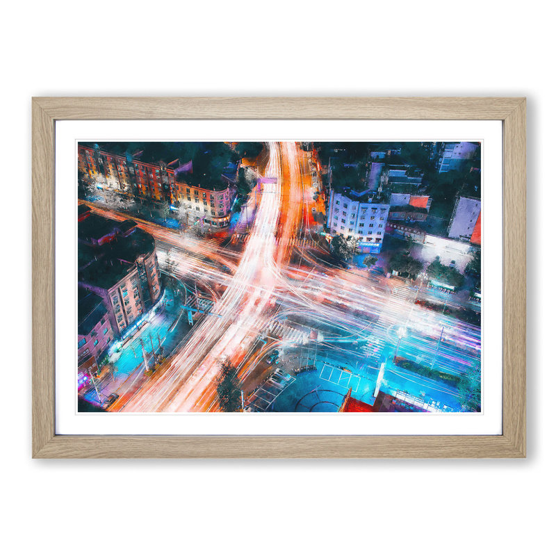 Urban City Lights - Picture Frame Graphic Art Print, Oak Framed, 62cm H x 87cm W x 2cm D