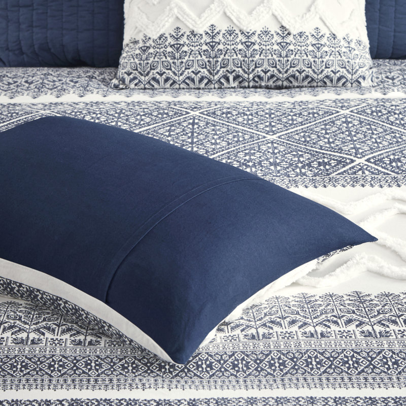 Full Blue Cotton Reversible Comforter Set
