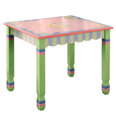 Teamson Kids Magic Garden Wooden Table with Floral Top and Colorful Spindle Legs – Kid-Sized Play Table for Bedrooms and Playrooms