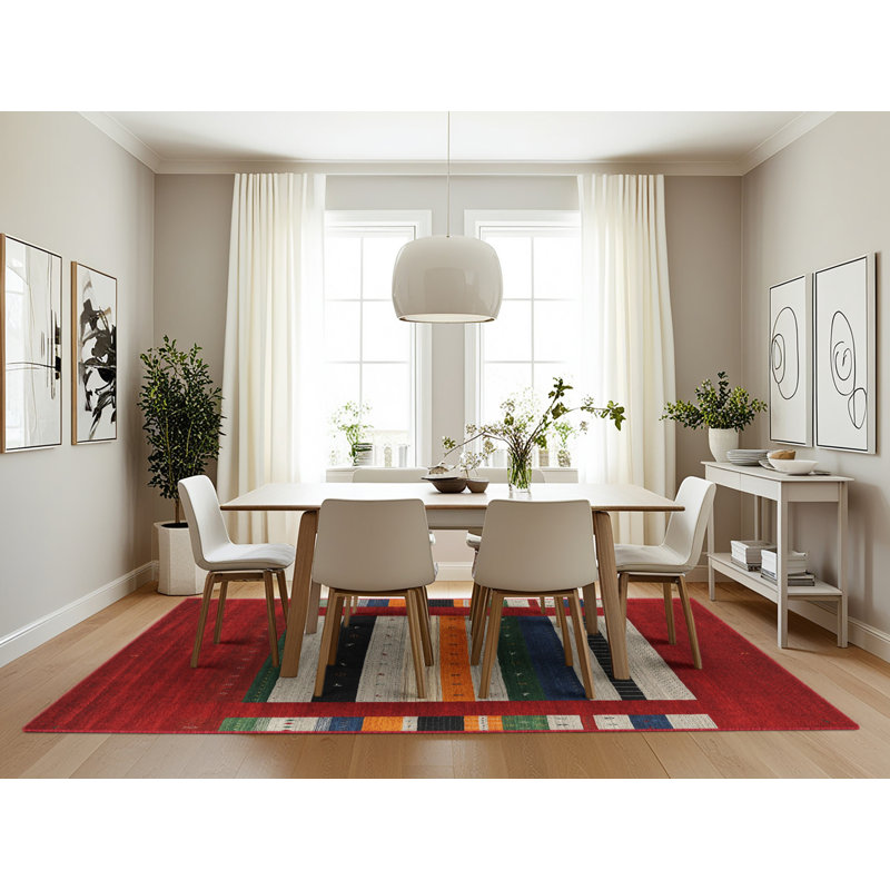 Tapis contemporain gris / rouge / vert, Rectangle 7 pi x 10 pi