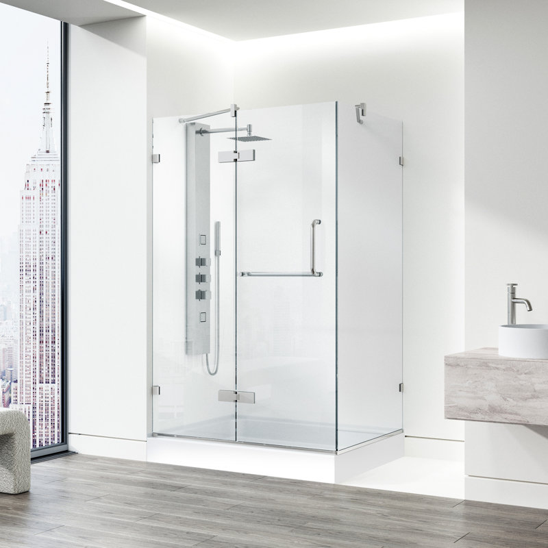 Monteray 48" W x 36" D x 79" H Hinged Frameless Shower Enclosure with 3/8  Clear Glass&Base, Brushed Nickel, Left