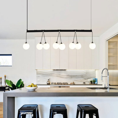 Matte Black 8- - Compatible With Multiple Bulb Types Metal & Glass Pendant Tunable White Smart Function