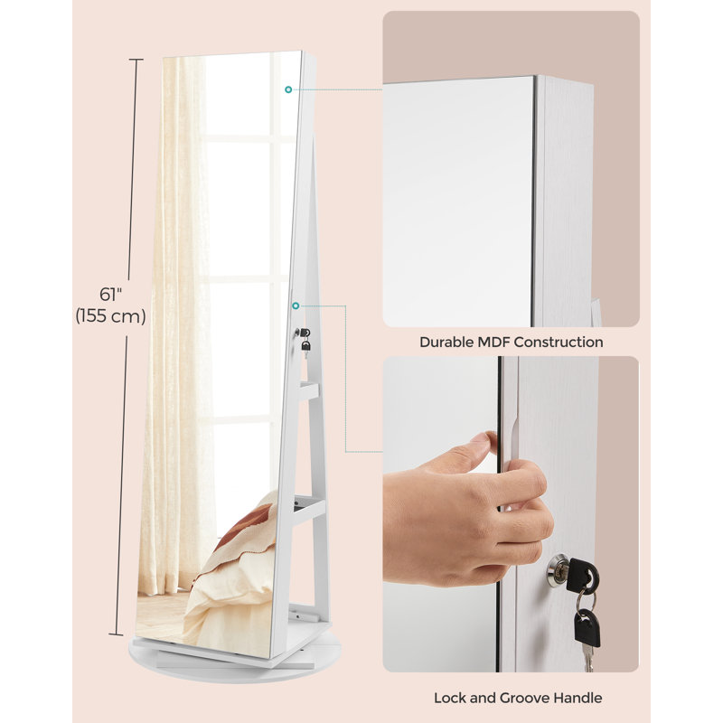 Bitha Freestanding Jewelry Armoire, White/Black