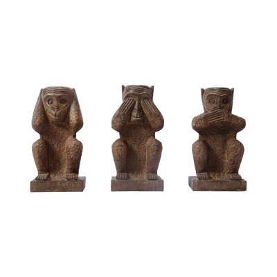 Lily's Living 8.2" H Brown Bluestone Wise Monkeys Statue (Set Of 3), Home Décor Collectible