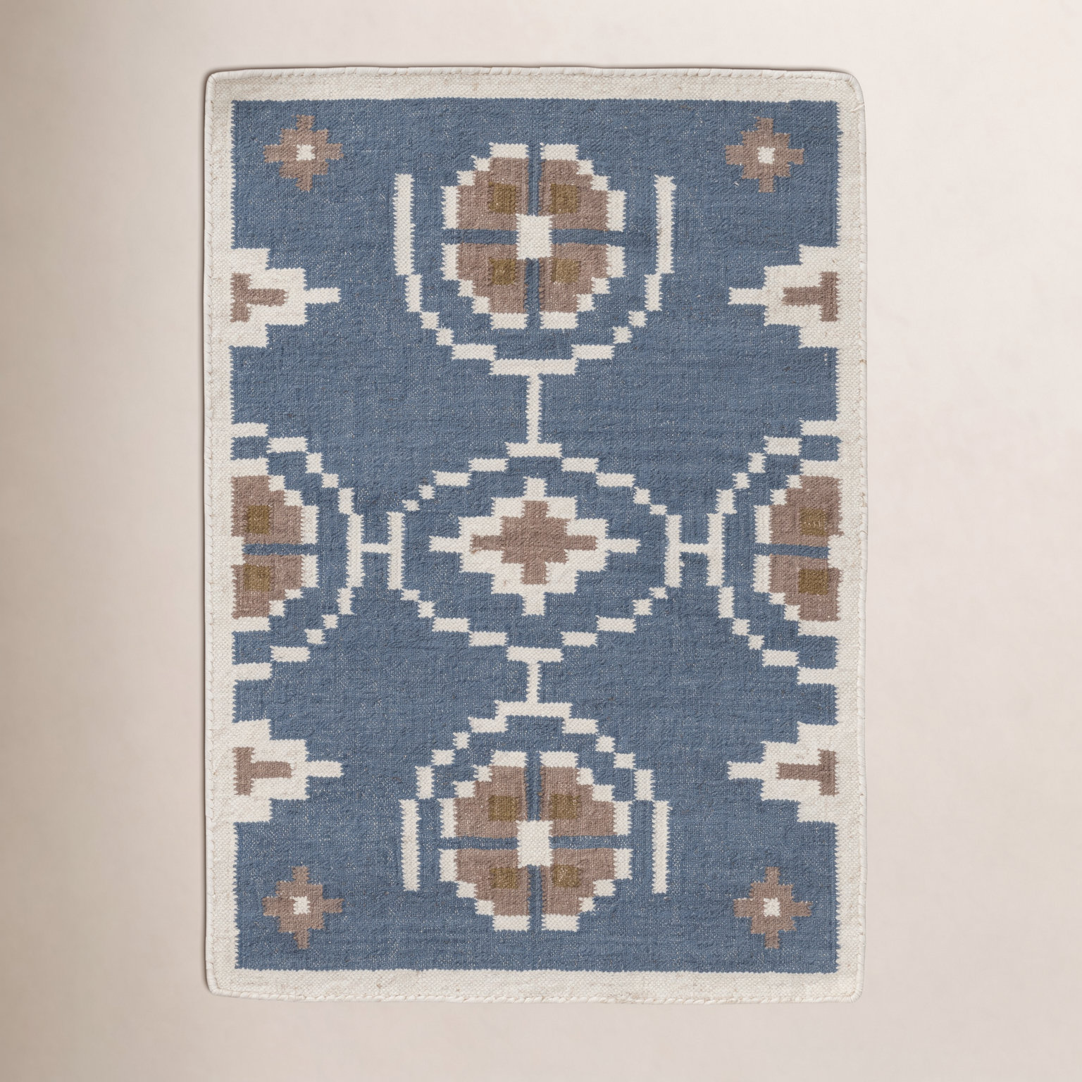 Heidi Flatweave Geometric Wool Rug, Blue, 2'x3'