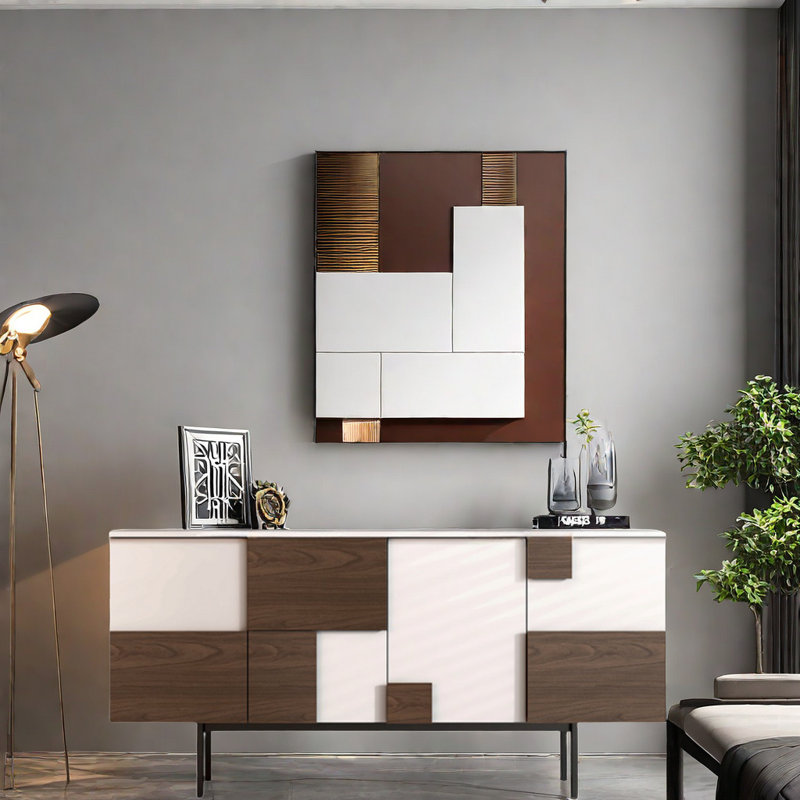 Armoire d'appoint Light Luxury, H 34,2 po x l 70,8 po x P 16,5 po, Blanc / brun