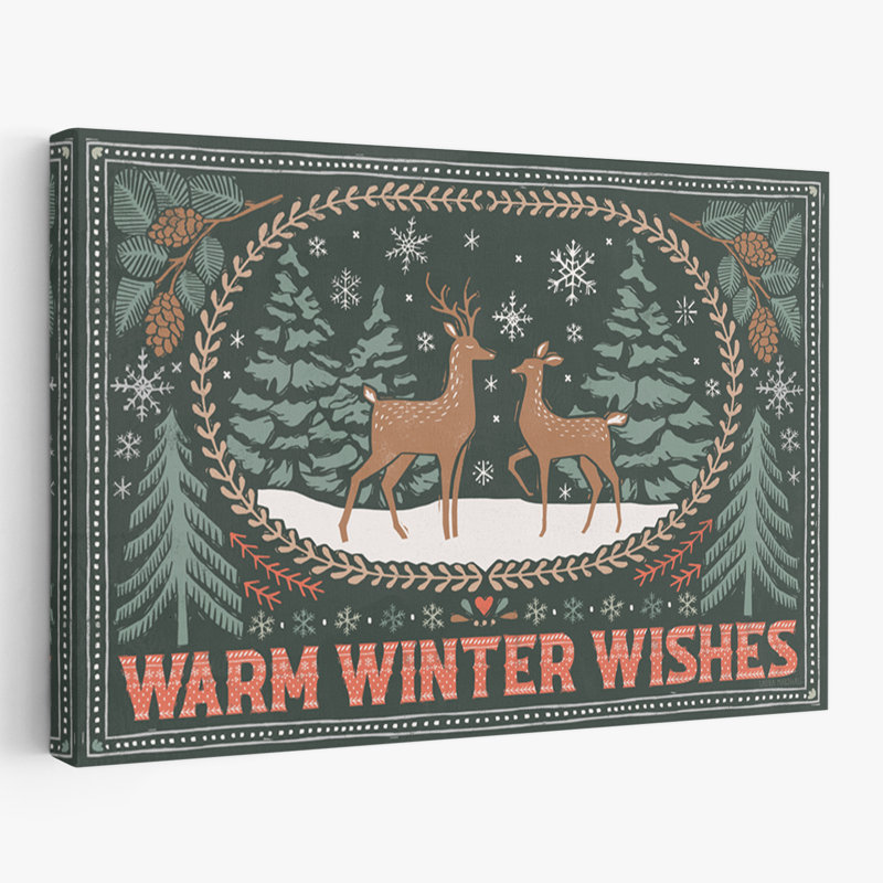 Frosty Forest I - animaux, art populaire de Noël noir, H 16 po x l 24 po