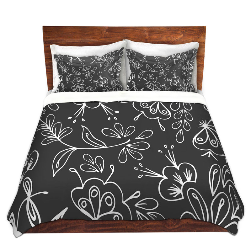 Ensemble de housse de couette en mélange de flore de charbon, 1 housse de couette grand + 2 taies standards