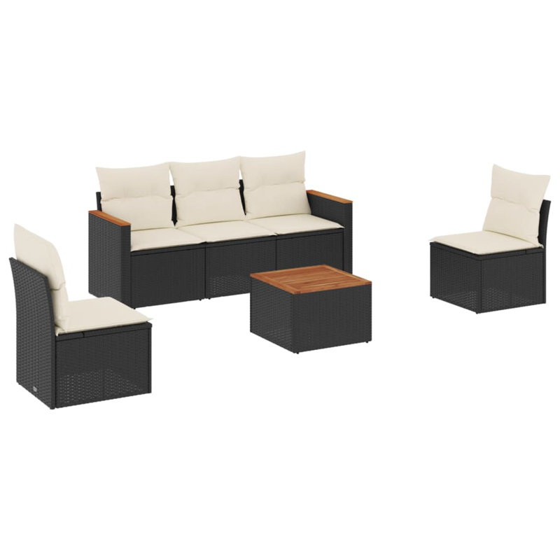 Ensemble de canapé de jardin en rotin PE noir 6 pièces Vidaxl