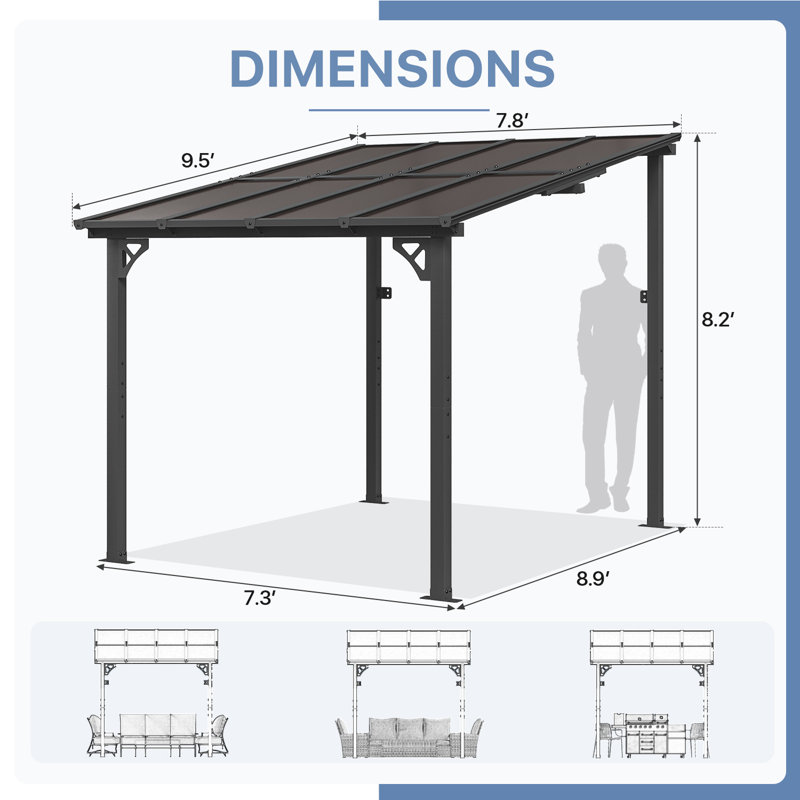 east end patio 8.2 ft gazebo umbrella pole size PURPLE LEAF Market 8' x 8' Square Tilt Gray 8 Ribs Outdoor Its innovative design ensures ease of use The Ultimate Patio Umbrella Buyers