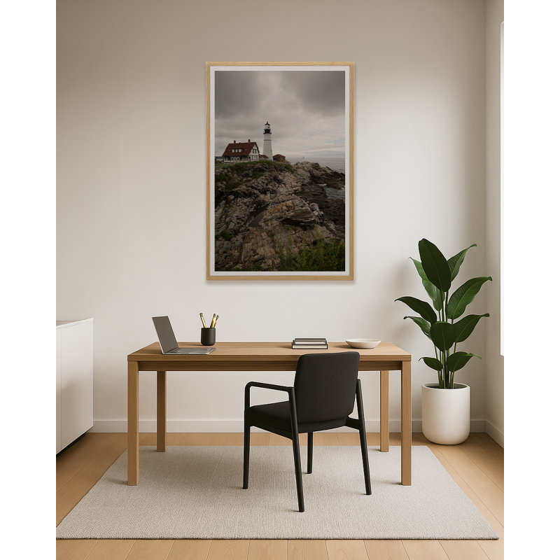 «Rocky Shore and Lighthouse» par Tim Klein - reproduction de photo sur papier encadrée, H 40 po x l 27 po x P 1,5 po, Noir