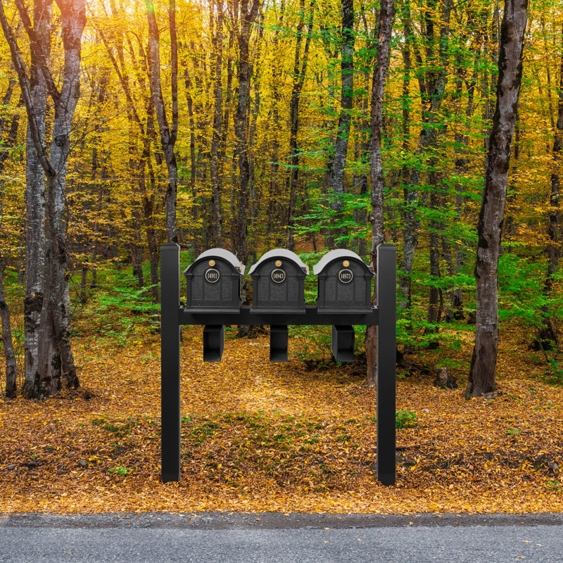 Balmoral Triple Mount Mailbox /w/ Pyramid Caps, Personalized Door Medallion, Newspaper Box (3 Mailboxes, Tri-Mount Rack, 3 Newspaper Boxes, 3 Medallions)