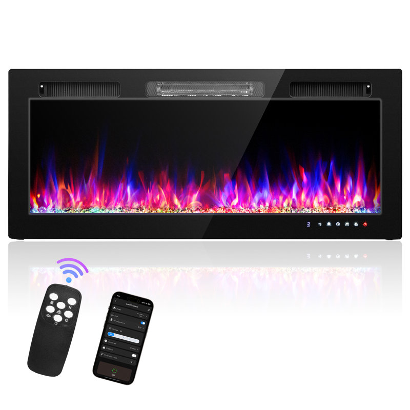 42 po Foyer électrique mural avec 12 couleurs de flammes et fonction Wi-Fi en noir, H 18,5 po x l 42 po x P 4,1 po