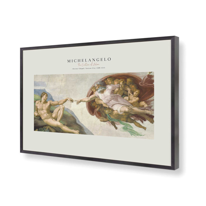 La création d'Adam par Michel-Ange v2, H 12,25 po x l 15,25 po x P 1,25 po, Reproduction encadrée sans passe-partout