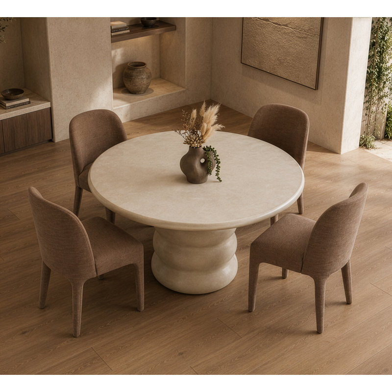 Table de salle à manger ronde moderne beige Sosso en fibre de verre