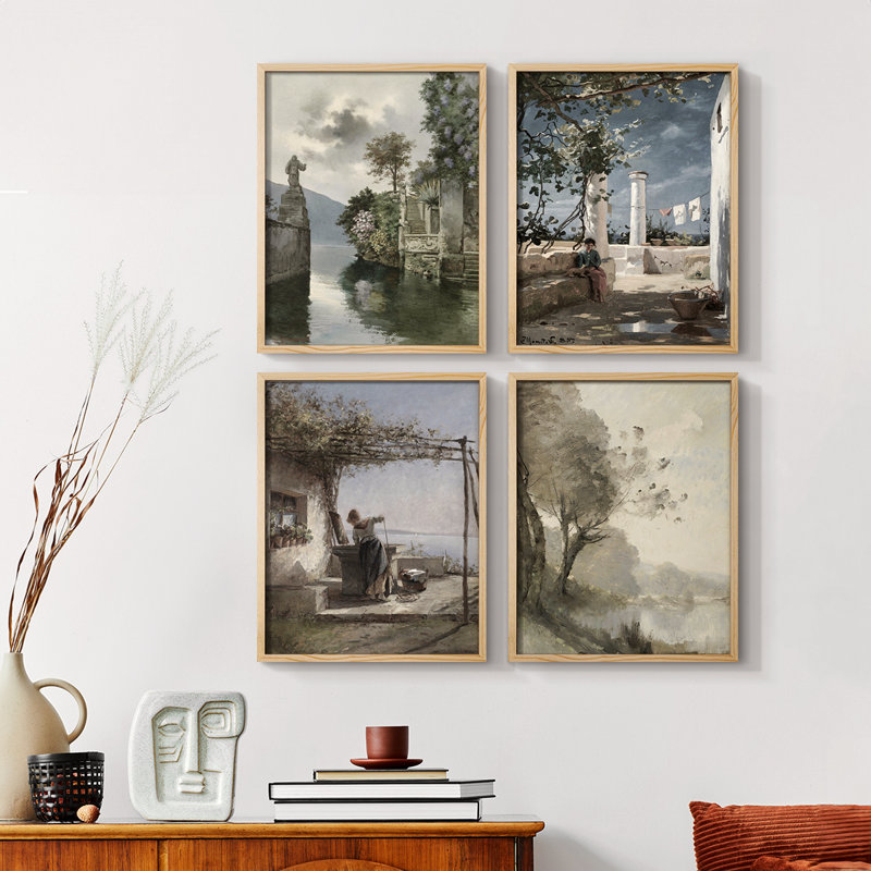 «Vintage Landscape Cxx», ensemble de 4 encadrés, Naturel, H 32 po x l 10 po
