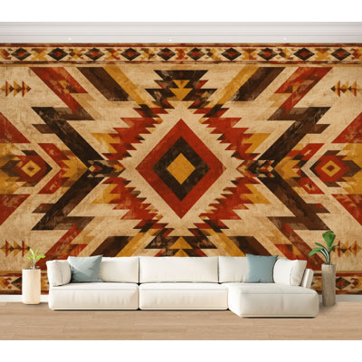 Wall Mural Peel and Stick Geometric Warm Tones Native American Inspired Earth Large Wallpaper Self-Adhesive Removable Contact Paper Wall Decor for Living Room Bedroom Nursery 100"H x 144"W