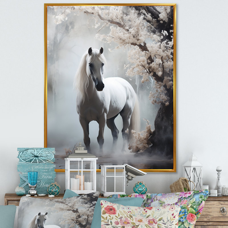 «Gray Horse Mystical Encounter», reproduction sur toile, H 32 po x l 24 po x P 1 po, Cadre flottant doré