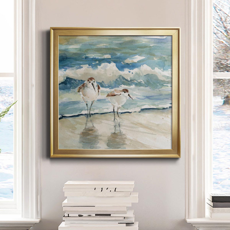 Oiseaux de plage - Toile encadrée de qualité supérieure - prête à être accrochée, H 30,5 po x l 30,5 po x P 1,5 po, Or