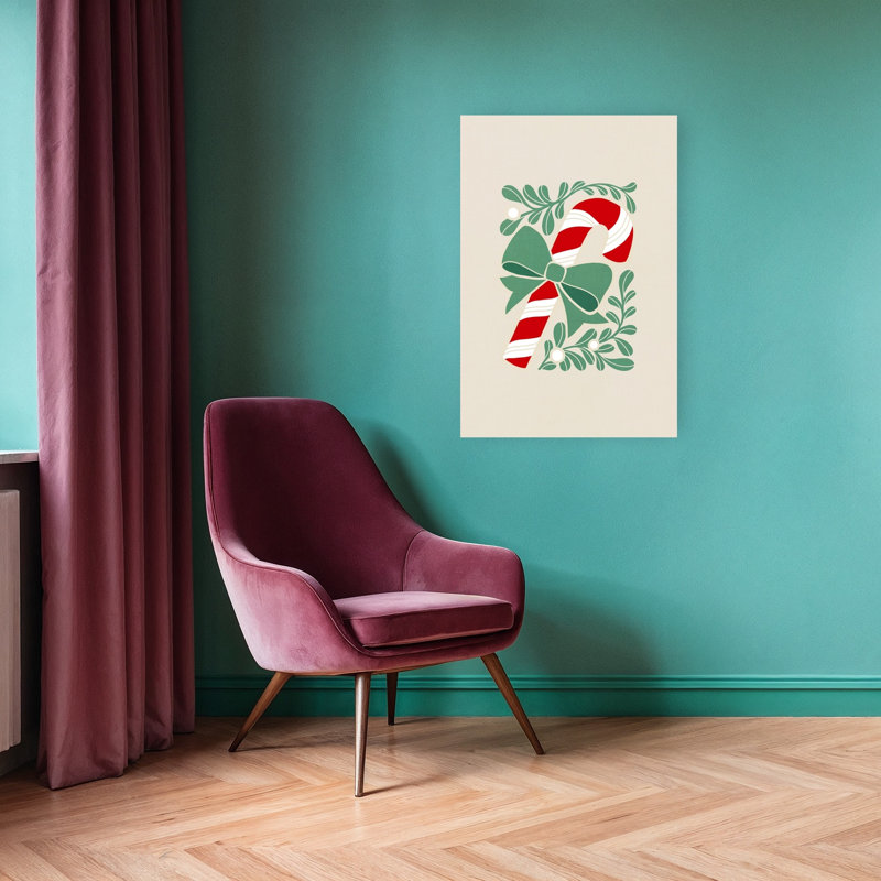 Festive Candy Cane Bow Abstract Contemporary Winter Landscape Wall Art Print by Dominique Vari - Wrapped Canvas Print