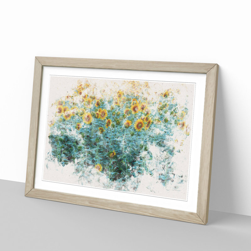 Sunflowers Soon To Bloom Watercolour - Single Picture Frame Print on MDF, Oak Framed, 45cm H x 63cm W x 2cm D