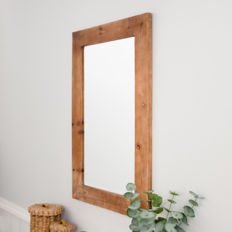Tiege Rectangular Wood Farmhouse Wall Mirror, 30" H x 20" W x 1" D, Nutmeg
