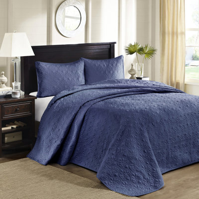 Couvre-lit bleu marine réversible pour lit simple - Matelassage en coton prélavé pour une chambre agréable et une nuit paisible