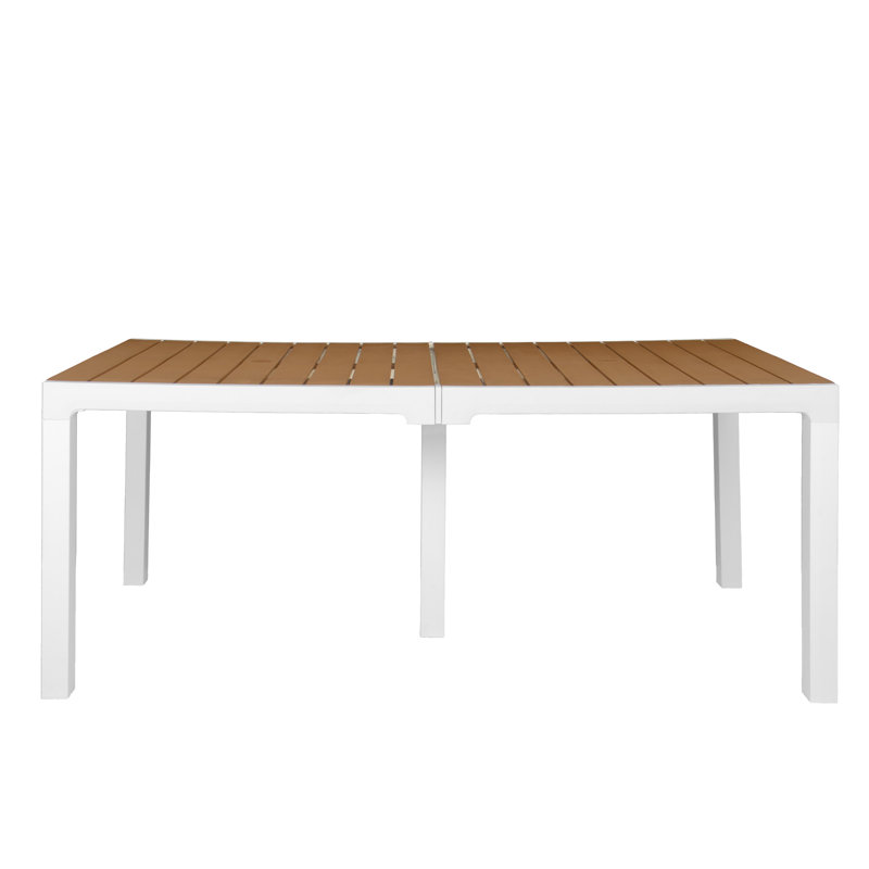 Armbrister Plastic Dining Table, Teak Top/White Base, 29.1" H x 71.25" W x 35.4" D