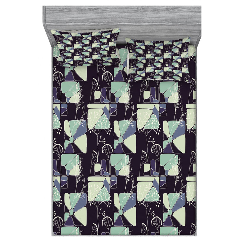 Microfiber Geometric Sheet Set, Full Sheet Set + Fitted Sheet + 2 Pillowcases