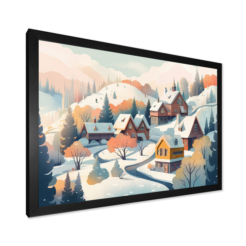 Winter Village IV sur toile, H 12 po x l 20 po x P 1 po, Cadre photo noir