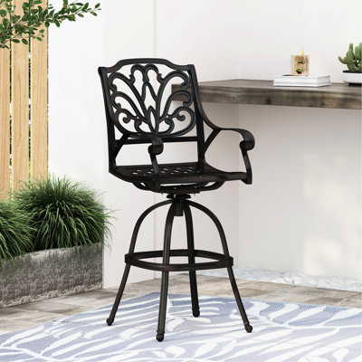 Cast Aluminium Swivel Bar Stool With Classic Scrolled Arms - Copper, 21.41" W X 25.96" D 48.81" H Graceful