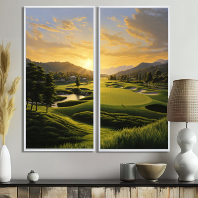 «Golf Dawn On The Put I», ensemble de 2 reproductions d'art moderne sur toile corail