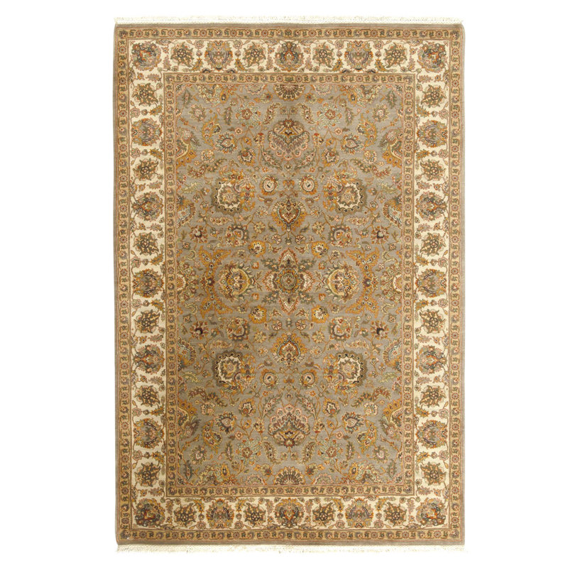 Tapis vert et crème noué à la main de haute qualité