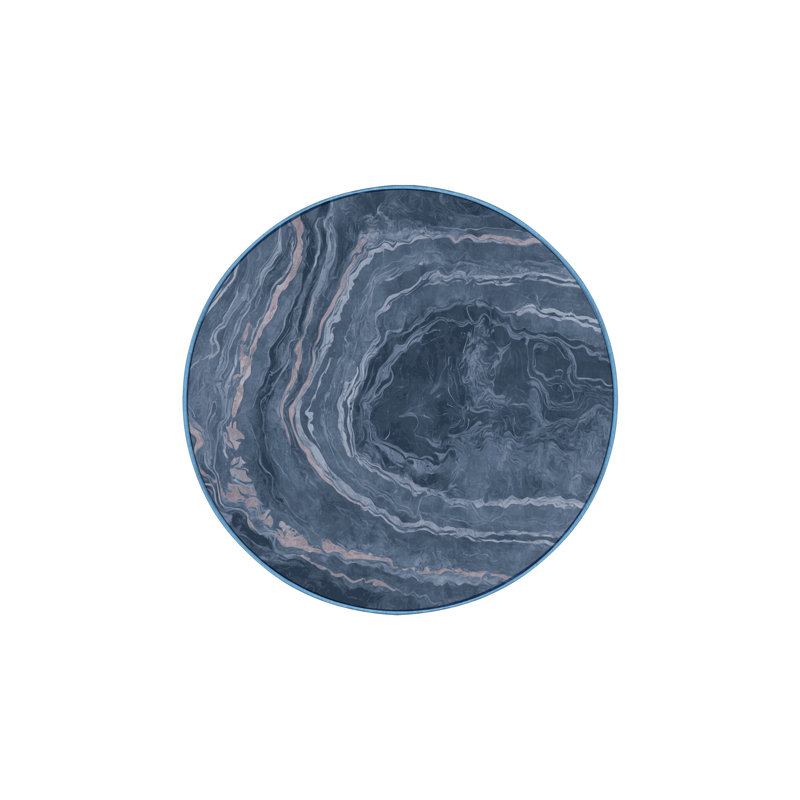 Tapis bleu lavable à la machine, Rond 6 pi