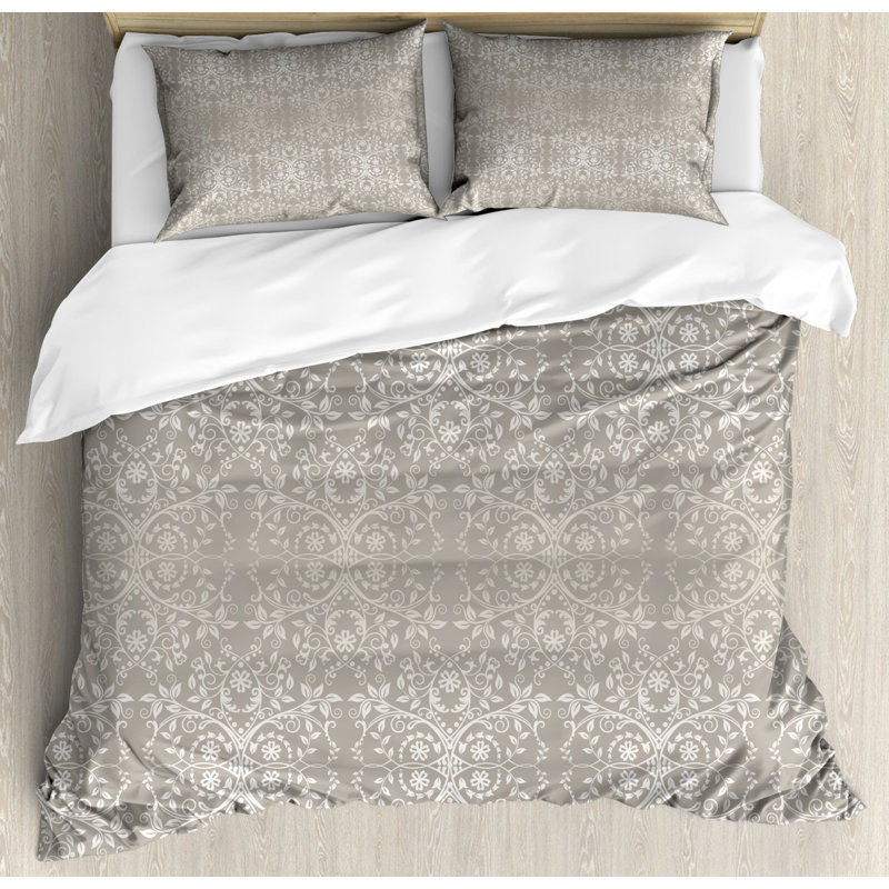 French Country Polyester Damask Duvet Cover, Queen Duvet Cover + 2 Pillow Sham