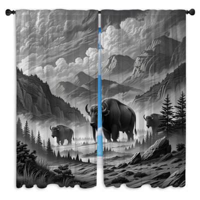 Majestic Bison Landscape Window Curtains Bison Sheer & Room Darkening - 2 Panels
