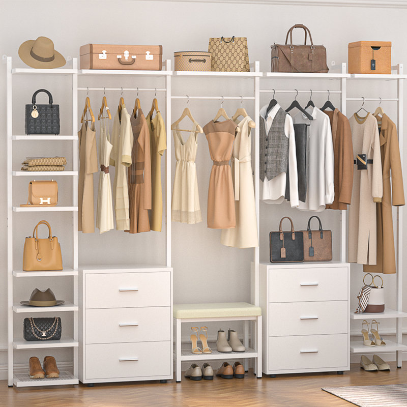 68 po à 96 po avec 6 tiroirs et 4 supports à vêtements, Blanc